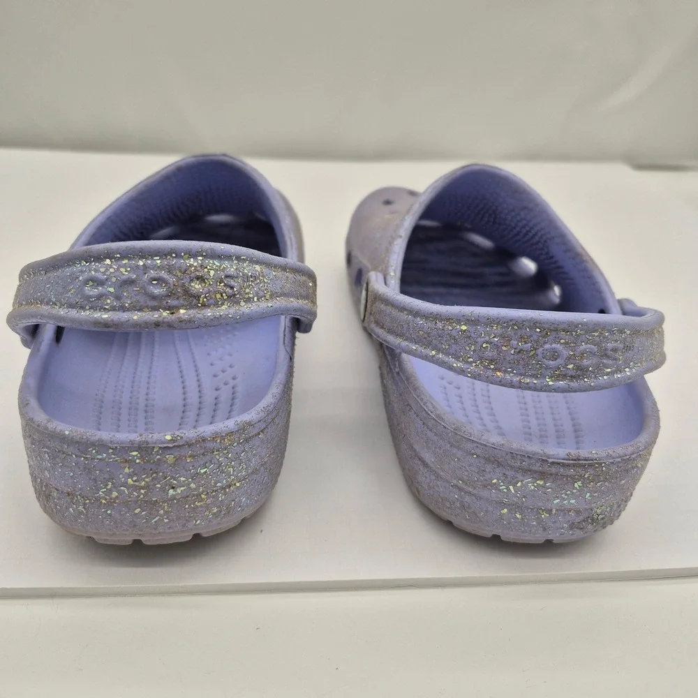 Crocs Classic Glitter Clogs Purple Girls Size J5 Slip On Sandals